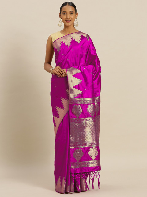 

Mitera Magenta Silk Blend Woven Design Banarasi Saree