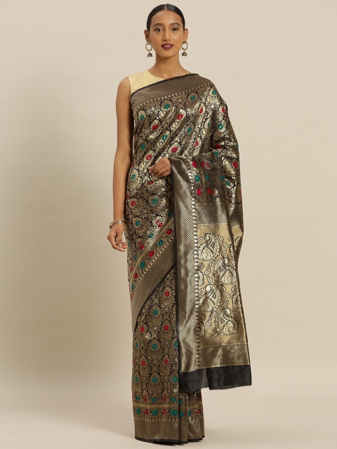 

Mitera Black & Gold-Toned Silk Blend Woven Design Banarasi Saree