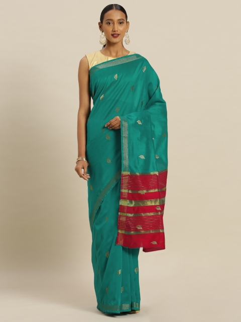 

Mitera Green Silk Blend Woven Design Chanderi Saree