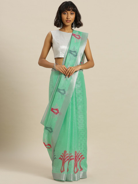 

Mitera Green & Red Silk Blend Printed Kota Saree
