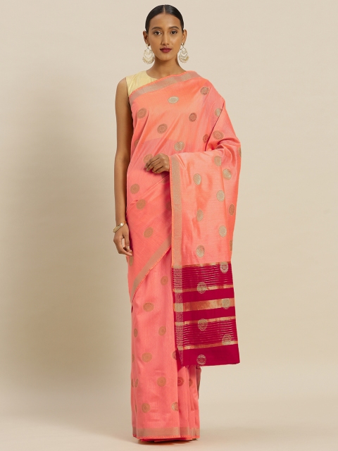 

Mitera Peach-Coloured & Golden Silk Blend Woven Design Chanderi Saree