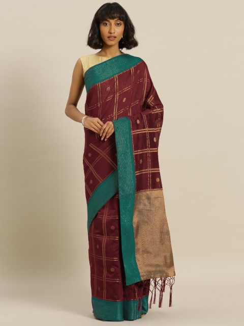 

Mitera Maroon & Golden Silk Blend Woven Design Banarasi Saree