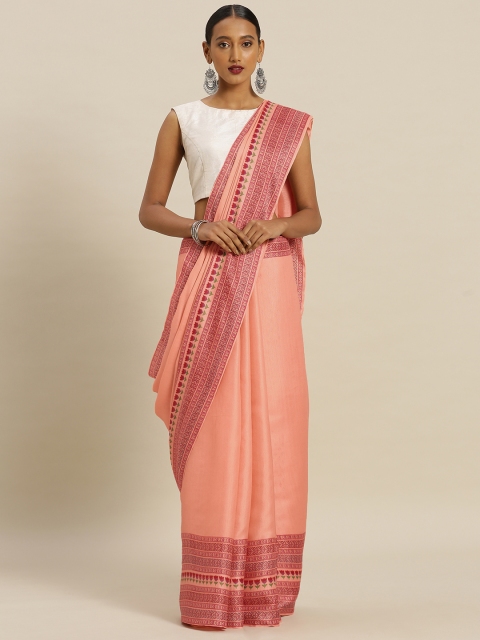 

Mitera Peach-Coloured Silk Blend Solid Tussar Saree