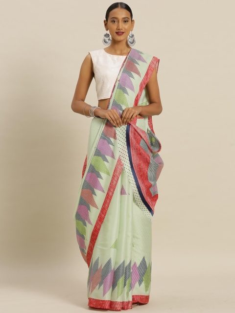 

Mitera Green Silk Blend Printed Tussar Saree