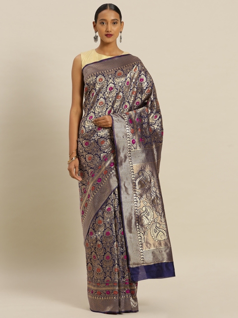 

Mitera Navy Blue & Gold-Coloured Silk Blend Woven Design Banarasi Saree