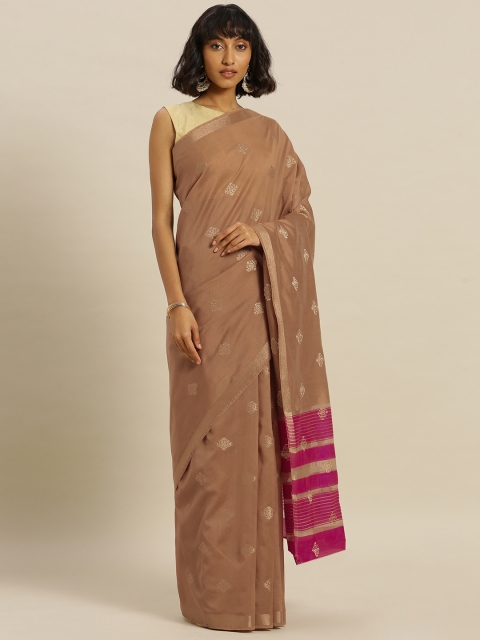 

Mitera Beige Silk Blend Woven Design Chanderi Saree