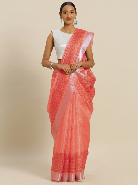 

Mitera Peach-Coloured Silk Blend Printed Kota Saree