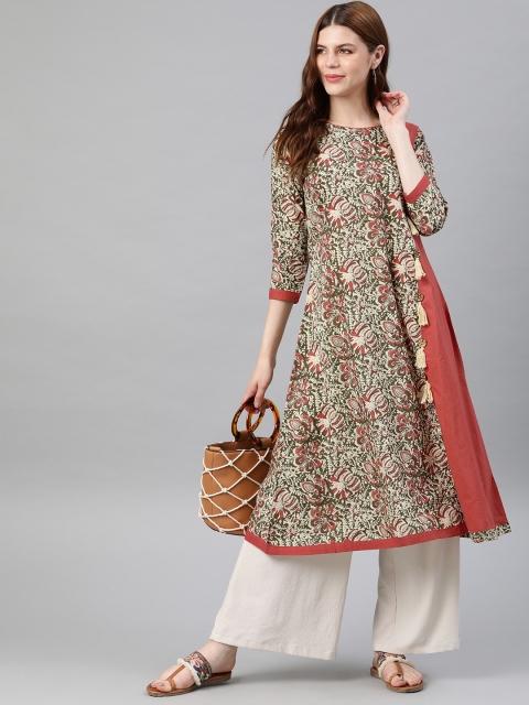 

YASH GALLERY Women Off-White & Red Printed A-Line Kurta