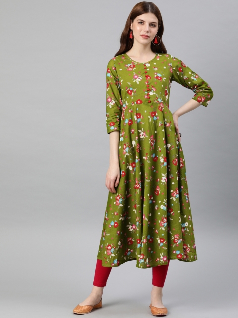 

YASH GALLERY Women Green & Red Floral Printed A-Line Kurta