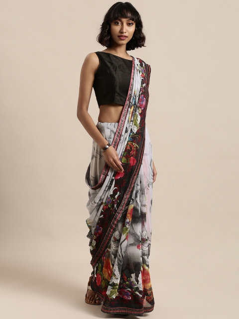 

Mitera Grey & Black Poly Georgette Printed Saree