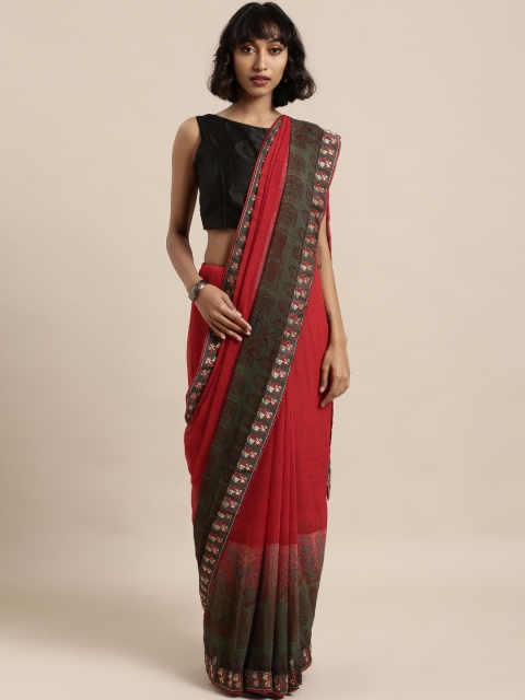 

Mitera Red & Olive Green Poly Georgette Printed Saree