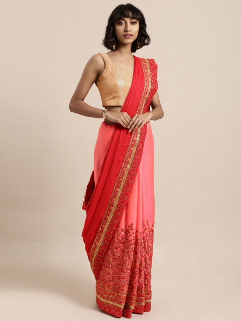 

Mitera Red & Pink Poly Silk Embroidered Saree
