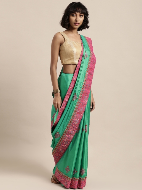 

Mitera Green Embroidered Poly Silk Saree