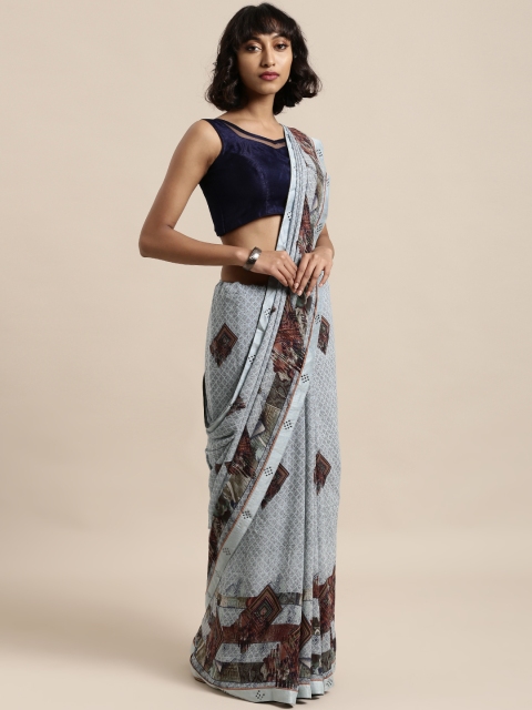 

Mitera Green & Navy Blue Poly Georgette Printed Saree