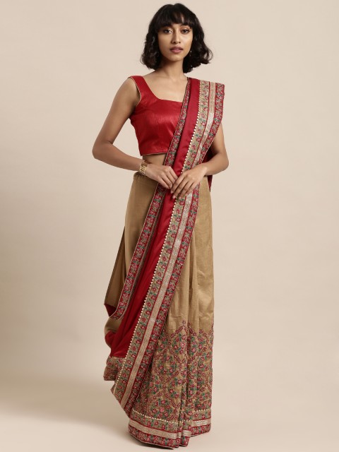 

Mitera Red & Beige Poly Silk Embroidered Saree