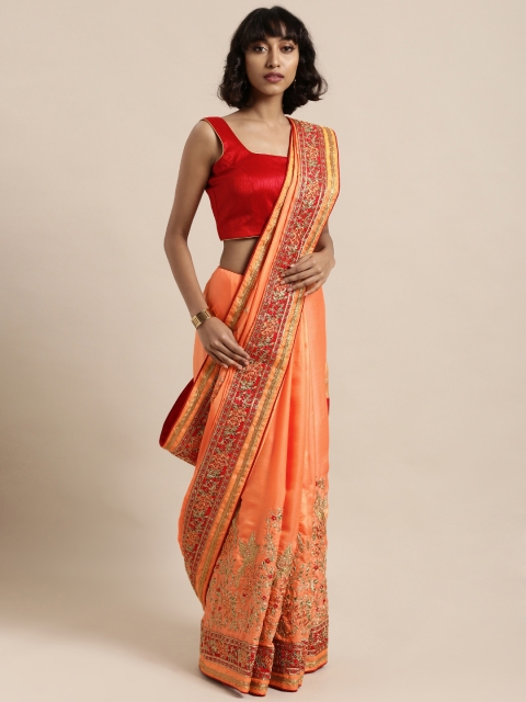 

Mitera Orange Embroidered Poly Silk Saree