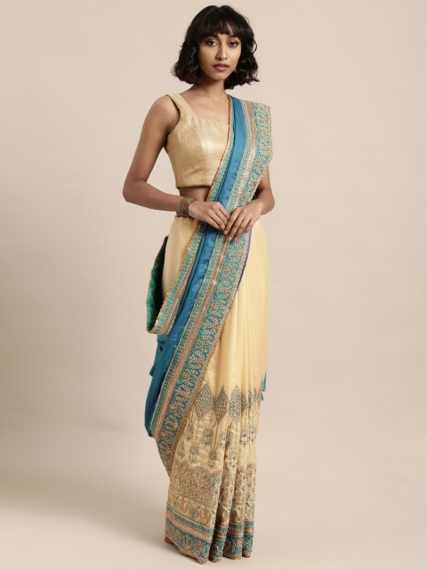 

Mitera Blue & Beige Poly Silk Embroidered Saree