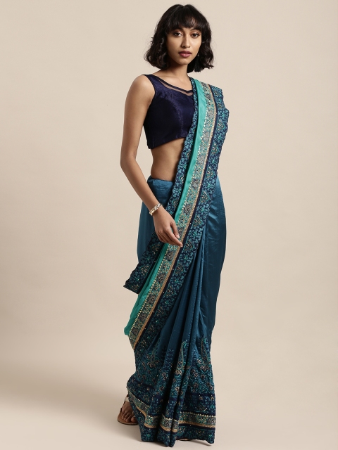 

Mitera Blue Embroidered Poly Silk Saree