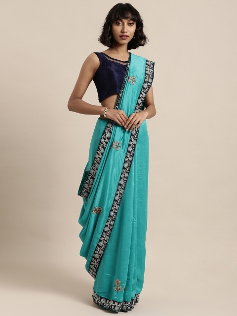 

Mitera Turquoise Blue Embroidered Poly Silk Saree