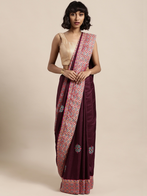 

Mitera Burgundy & Pink Poly Silk Embroidered Saree
