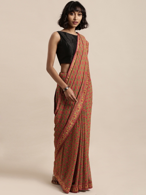 

Mitera Yellow & Red Poly Georgette Printed Saree