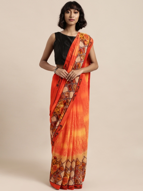 

Mitera Orange & Black Poly Georgette Printed Saree