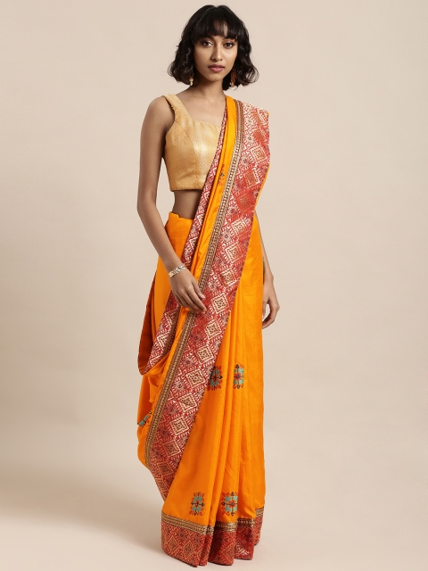 

Mitera Mustard Yellow Embroidered Poly Silk Saree