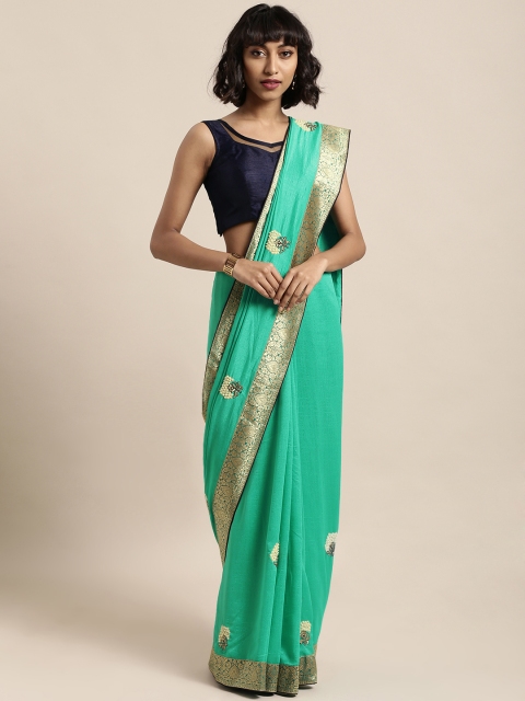 

Mitera Green Embroidered Poly Silk Saree