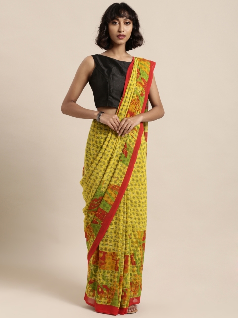 

Mitera Green & Yellow Poly Georgette Printed Saree