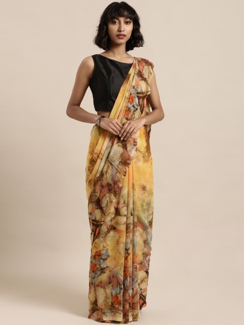 

Mitera Yellow Printed Poly Georgette Saree
