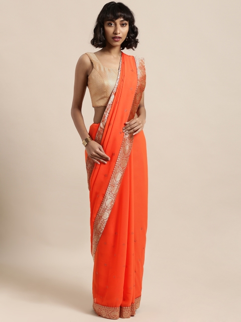 

Mitera Orange Embellished Poly Georgette Saree