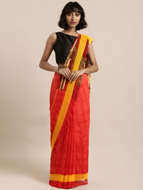 

Mitera Red Printed Poly Georgette Saree