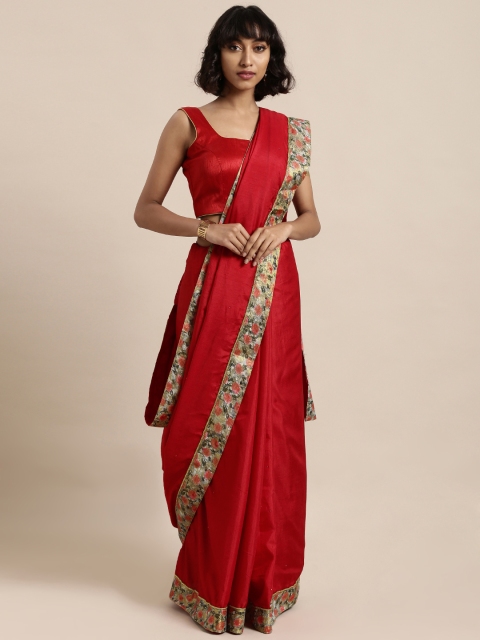 

Mitera Red Solid Poly Silk Saree With Embellishment