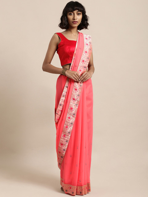 

Mitera Pink Embellished Poly Georgette Saree