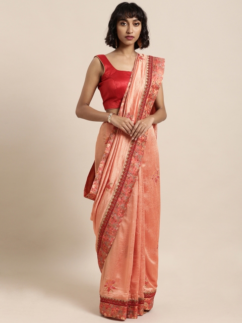 

Mitera Orange Embroidered Poly Silk Saree