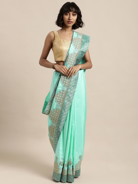 

Mitera Blue Embroidered Poly Silk Saree
