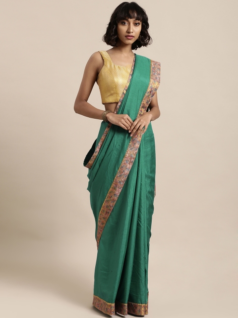 

Mitera Green Solid Poly Silk Saree