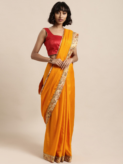 

Mitera Yellow Solid Poly Silk Saree
