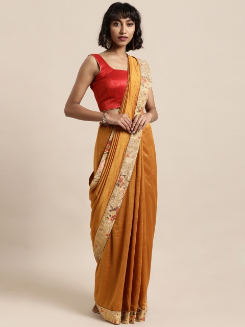 

Mitera Mustard Yellow Solid Poly Silk Saree