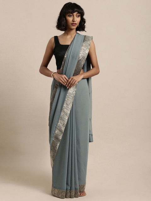 

Mitera Grey Embellished Poly Georgette Saree