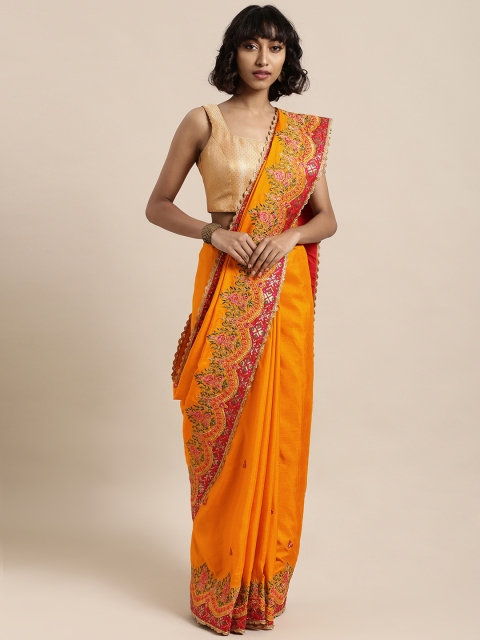 

Mitera Mustard Yellow Embroidered Poly Silk Saree