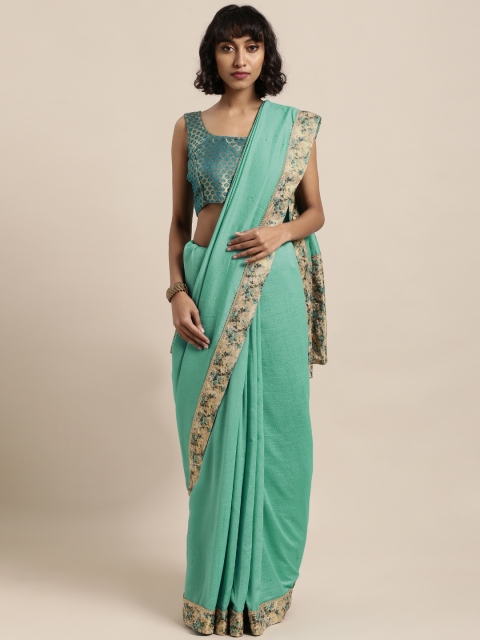 

Mitera Turquoise Blue Solid Poly Silk Saree