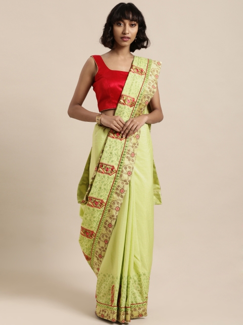

Mitera Green Solid Poly Silk Saree