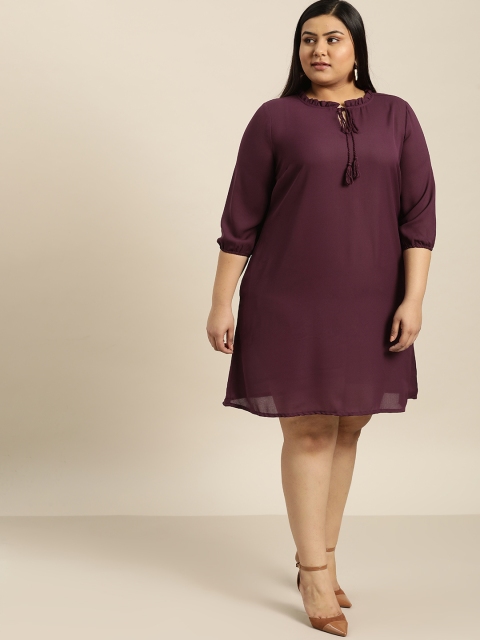 

Sztori Plus Size Women Burgundy Solid A-Line Dress