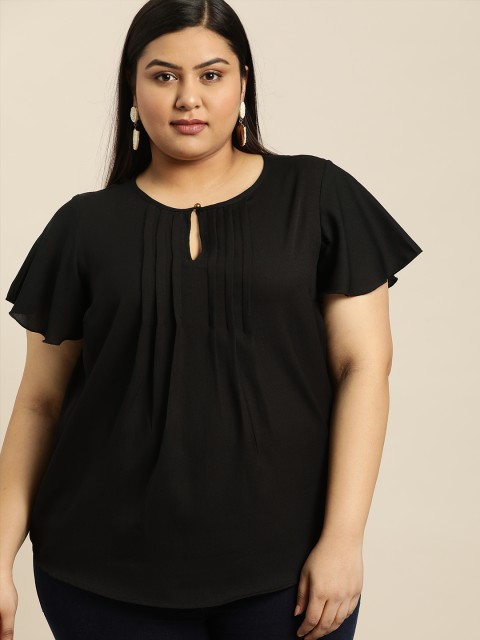 

Sztori Plus Size Women Black Solid Top