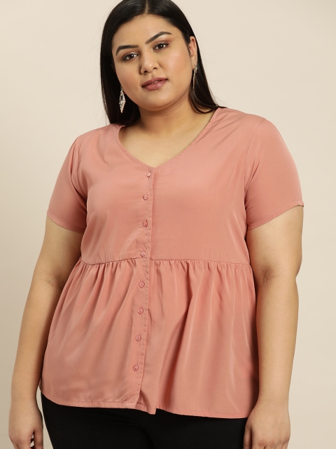 

Sztori Plus Size Women Dusty Pink Solid A-Line Top