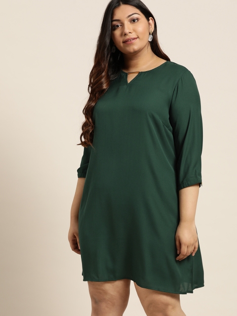 

Sztori Plus Size Women Green Solid Shift Dress