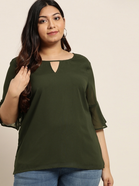 

Sztori Plus Size Women Olive Green Solid Top