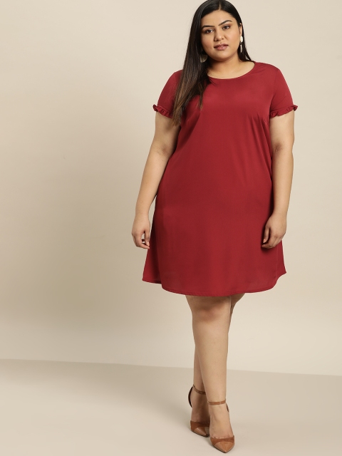 

Sztori Plus Size Women Maroon Solid A-Line Dress