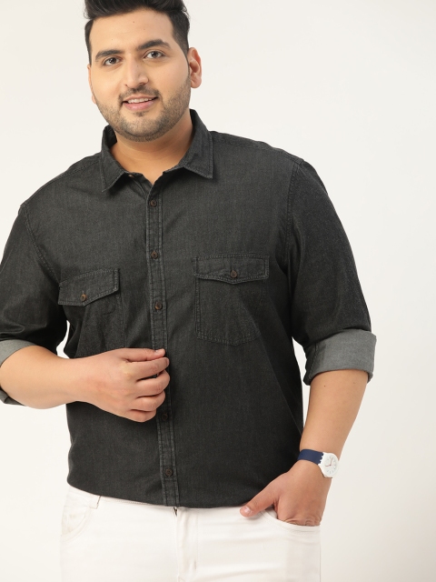 

Sztori Men Plus Size Charcoal Grey Solid Regular Fit Pure Cotton Casual Shirt